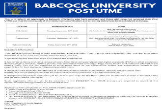 Babcock University Post-UTME Update